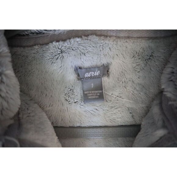 Aerie Women's Sz S Gray Heather Faux Fur Teddy 1/4 Zip Hoodie Sweatshirt - Picture 4 of 9